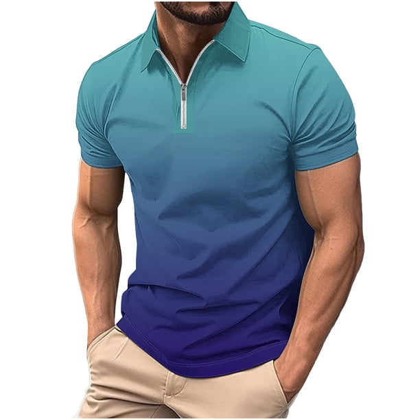 Camisas de Manga Larga para Hombres Casual Impreso Girar Abajo Cuello Cremallera Blusa, Camisas de Manga Larga para Hombres Algodón