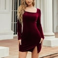 thumbnail image 6 of OSFVNOXV Flannel Dress for Women Square Neck Long Sleeve Split Bodycon Stretchy Cocktail Party Dress, 6 of 6