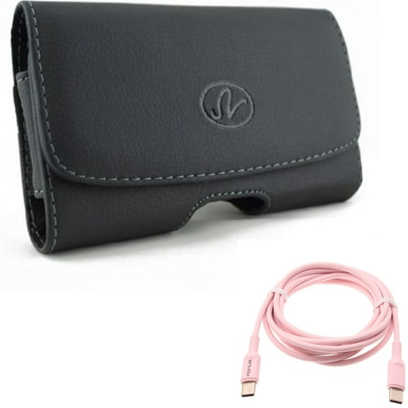 Pink 6ft Long Cable w Case Belt Clip for Samsung Galaxy S20 Plus - USB-C to Type-C PD Fast Charger Cord Power, Leather Swivel Holster Loops fits Samsung Galaxy S20 Plus