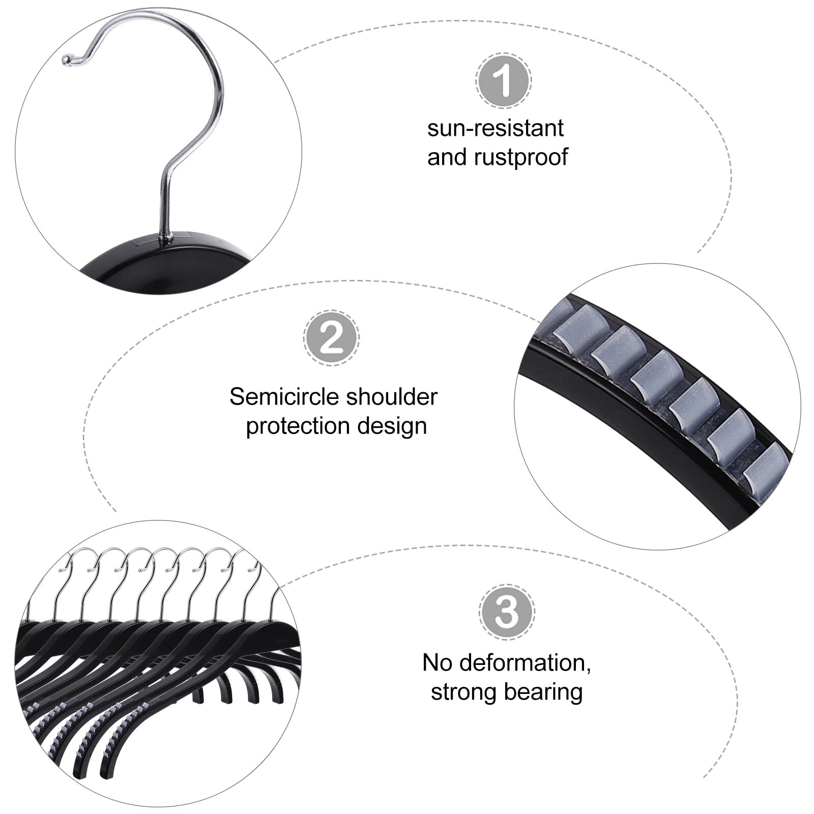 WHAMVOX Black Plastic Coat Hangers for Storage with Semicircle Shoulder Design and 30 kg Capacity