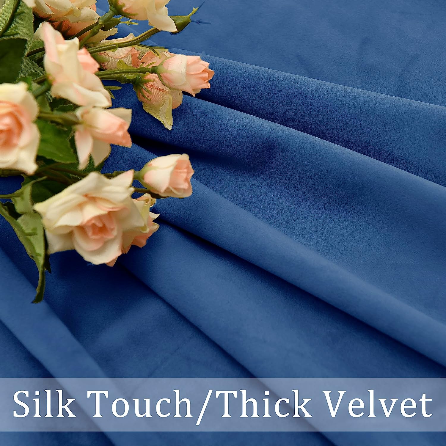 Hiasan Luxury Blue Velvet Curtain with Tiebacks-Blackout Curtains for Bedroom/Living Room, Rod Pocket, 52" x 96", Set of 2