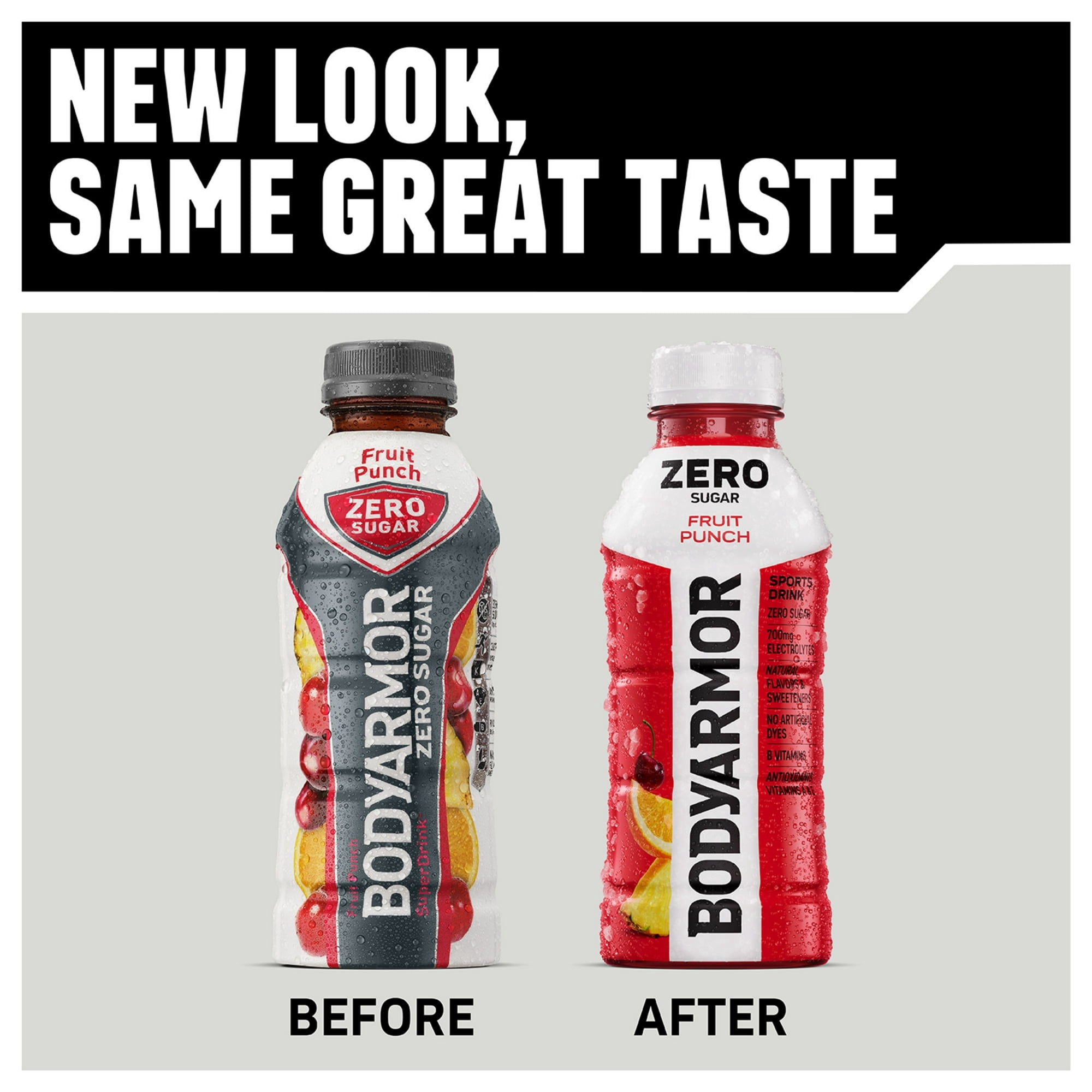 BODYARMOR Zero Sugar Fruit Punch Electrolyte Sports Drink, 16 fl oz, 4 Pack Bottles