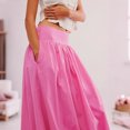 thumbnail image 7 of Wutalume Women's Midi Skirt with Deep Pockets, Pleated Design, Elastic Waistband, Flowy A-Line Skirt for Casual, Office, and Weekend Outfits,Pink M, 7 of 7
