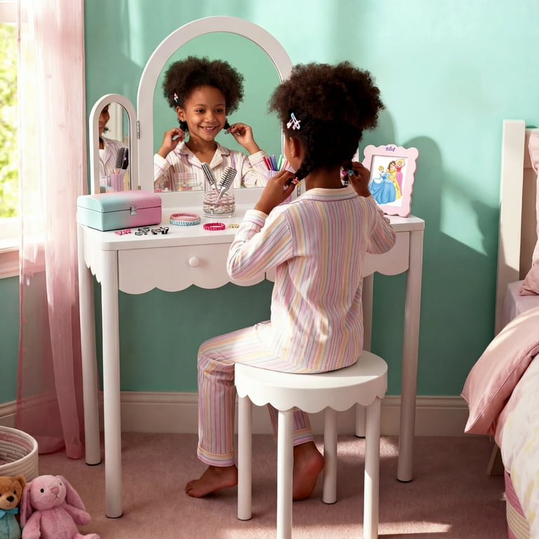 Mainstays Kids Scallop Vanity and Stool Set - Walmart.com