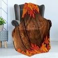 thumbnail image 4 of Fall Soft Flannel Fleece Throw Blanket, Dry Leaves Poured Onto Wooden Board Cabin Cottage Rustic Country Life Theme Print, Cozy Plush for Indoor and Outdoor Use, 50" x 60", Brown Orange, by Ambesonne, 4 of 5