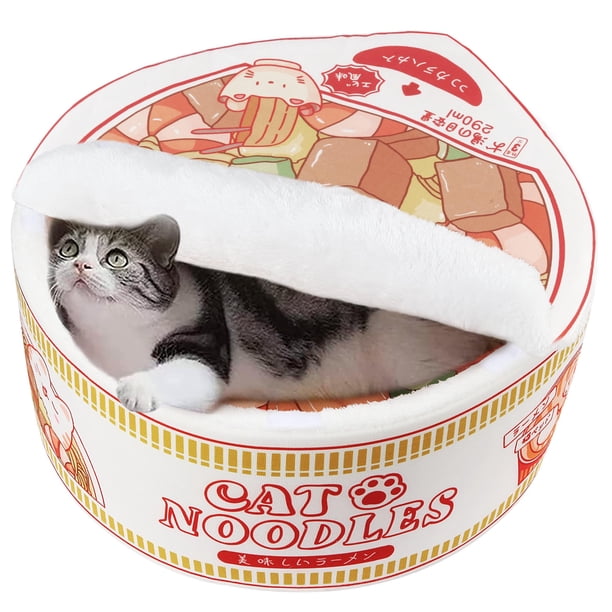 Cama para mascotas con forma de ramen, cálida y suave, para perros y gatos