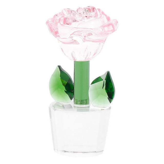 Crystal Rose Decor for Home Use Single Piece Pink Crystal Rose Figurine