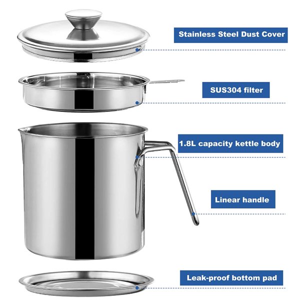 Bacon Grease Container with Strainer,1.8L/7 Cups Oil Strainer Pot