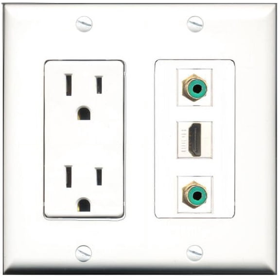 RiteAV - 15 Amp Power Outlet 1 Port HDMI 2 Port RCA Green Decorative Wall Plate