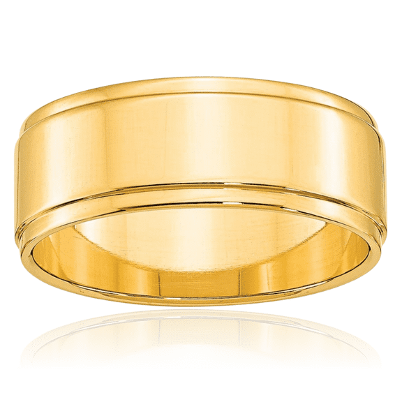 10K Solid Yellow Gold 8mm Step Edge Plain Classic Wedding Band Ring