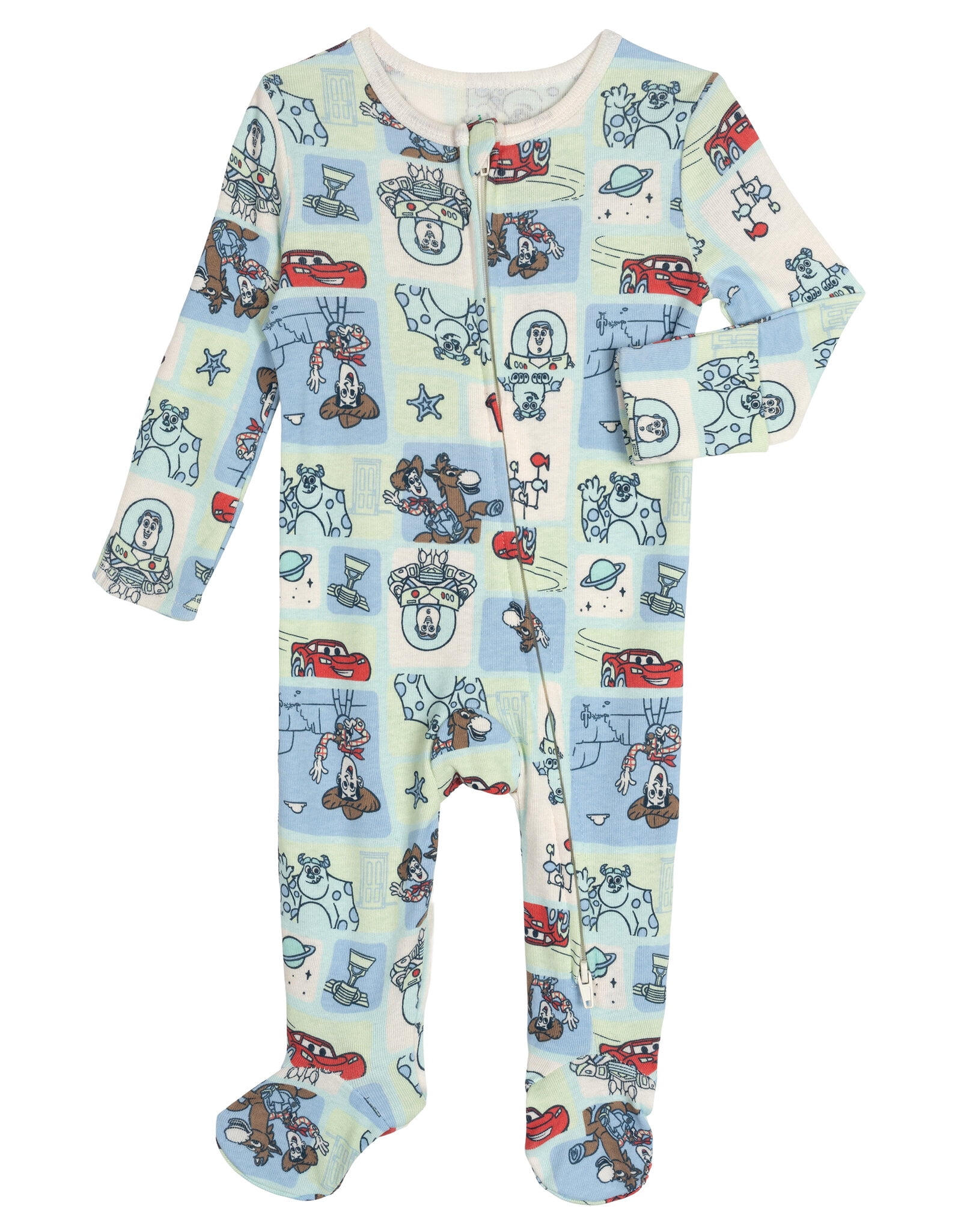 Disney Pixar Baby Boys' 2-Pack Footed One-Piece Sleep N' Play Pixar Light Blue
