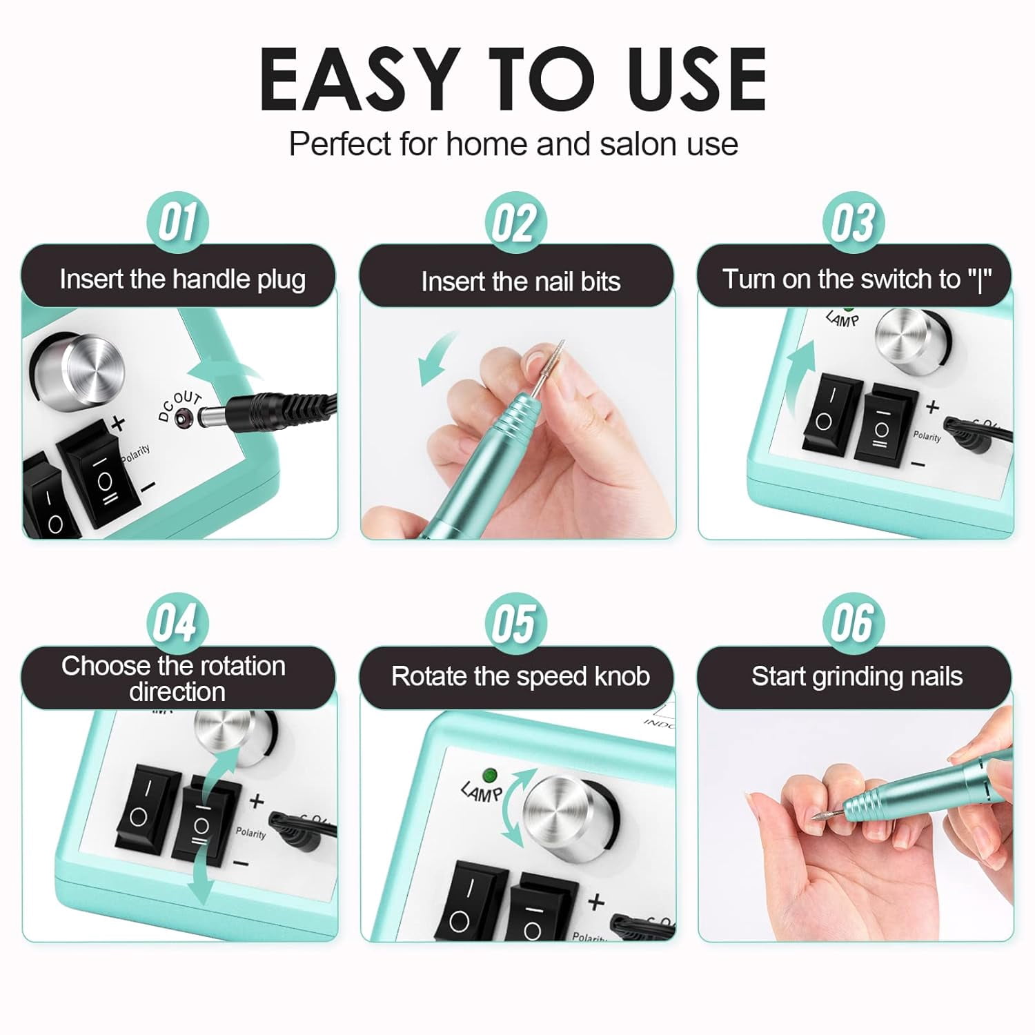 Electric Nail Drill Machine for Manicure Pedicure - 20000RPM Professional Nail File Kit with 1 Pack Sanding Bands - Low Noise Efile for Acrylic Nails - Home Salon Use