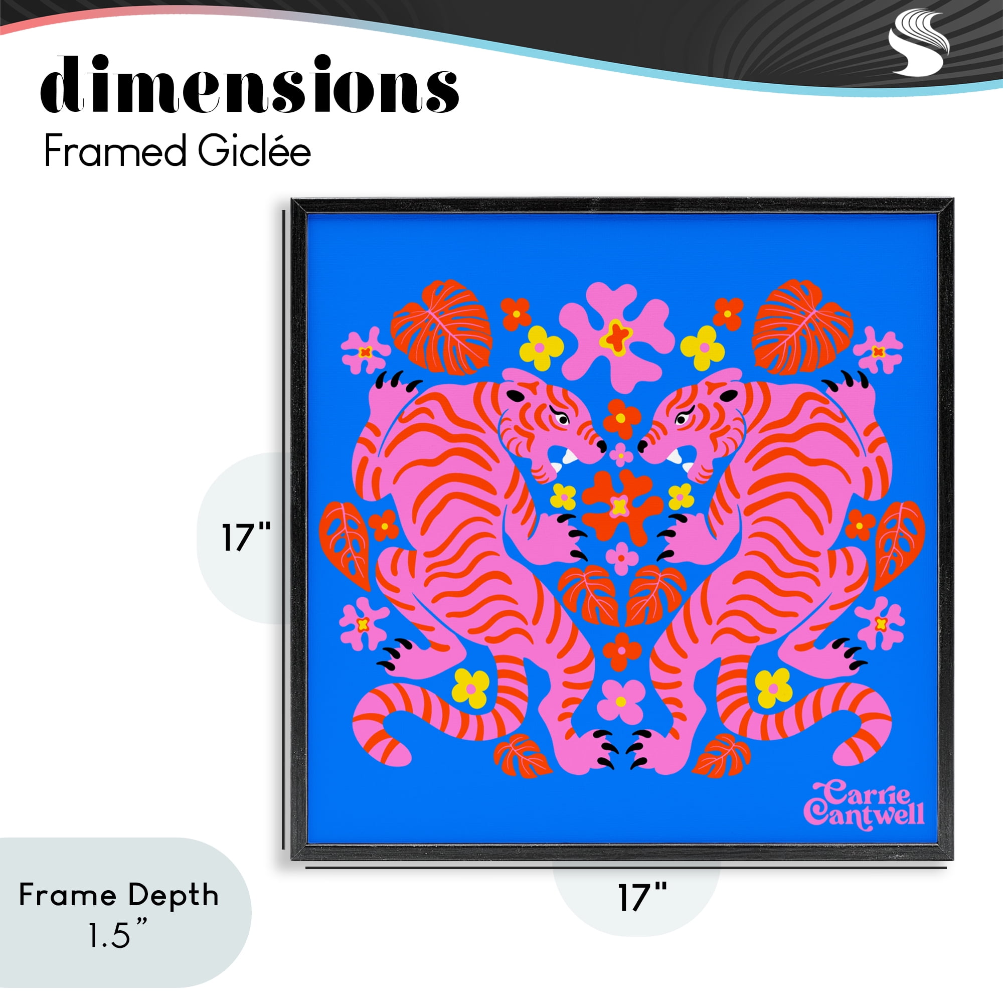 Stupell Industries Pink Tigers and Monstera Black Framed Giclee Art, design by Carrie Cantwell