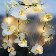 Artificial White Orchid Vine Lights,Faux Phalaenopsis and Lily of The Valley Flower Vine Garland with 2 m 20LED Battery Powered Fairy String Lights for Valentines Day Wedding Party Arrangement