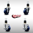 thumbnail image 2 of 3 Inch SS Solid Poly Wheel Swivel 1-7/8 Inch Expanding Stem Caster Set 2 Brakes, 2 of 2