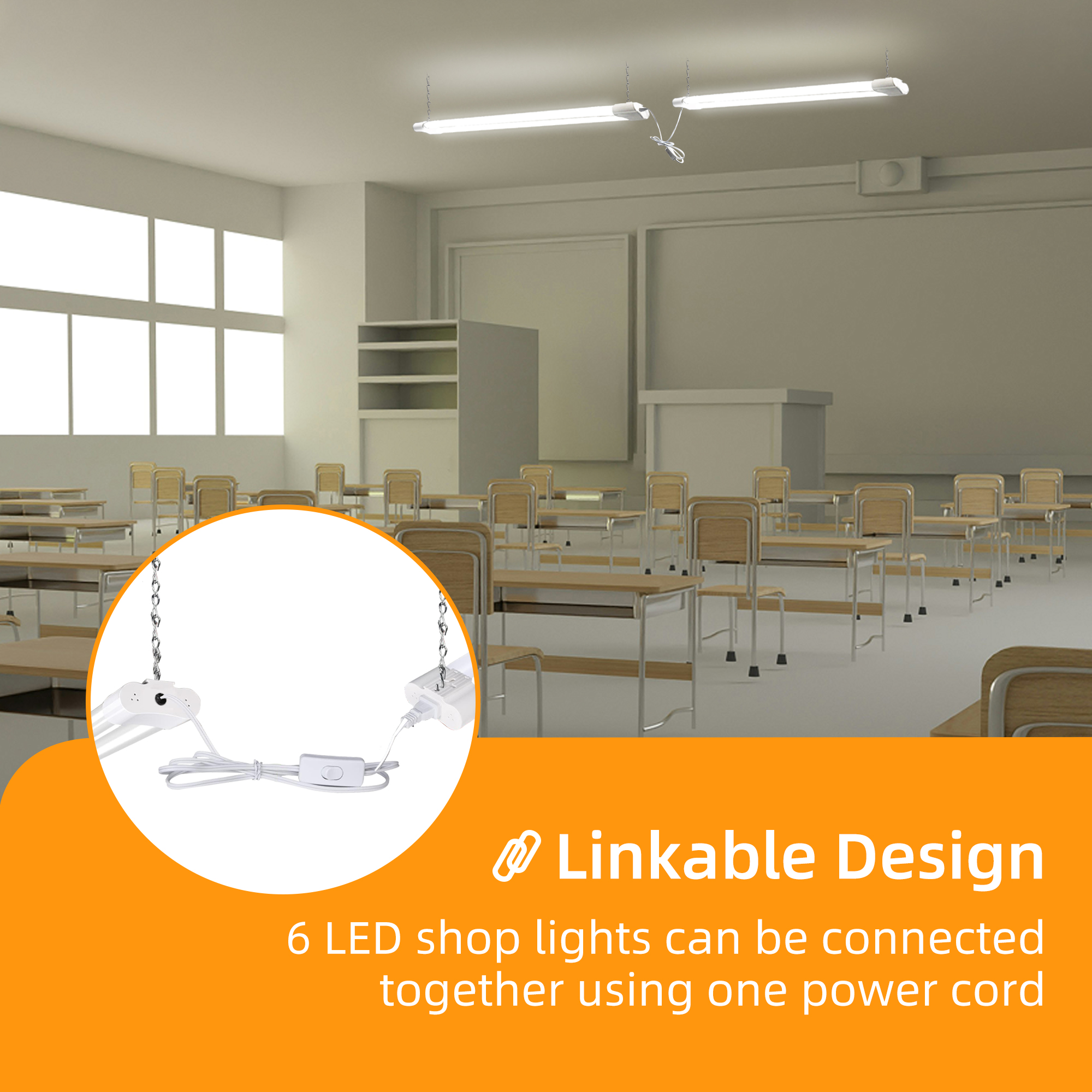 Hlite 4-pack Linkable LED Shop Light for Garage,4FT 42W Utility Light Fixture, 4400lm, 5000K Daylight LED Workbench Light with Power Cord,ETL Listed,White