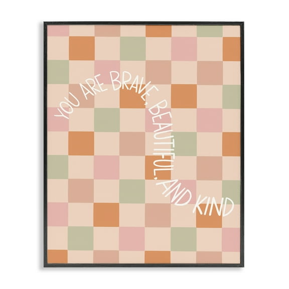 Stupell Industries Checkered You Are Brave Text & Numbers Painting Black Framed Art Print Wall Art, 11 x 14