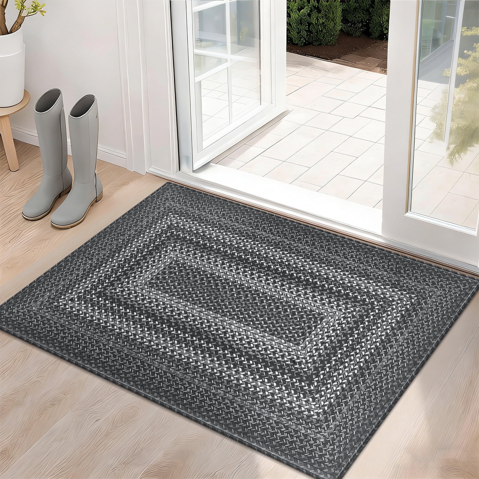 Enyhom Front Door Mat 32" x 48" Heavy Duty Durable Welcome Mat for Outdoor Indoor, Dirt Trapper Doormat ,Light Gray