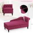 thumbnail image 6 of ACMEASE Upholstered Chaise Lounge with Right Armrest & Lumbar Pillow,Button Tufted Lounge Sofa with Storage,Lounge Chair Indoor,Modern Velvet Lounge Chair for Bedroom, Living Room and Office, Fuchsia, 6 of 7