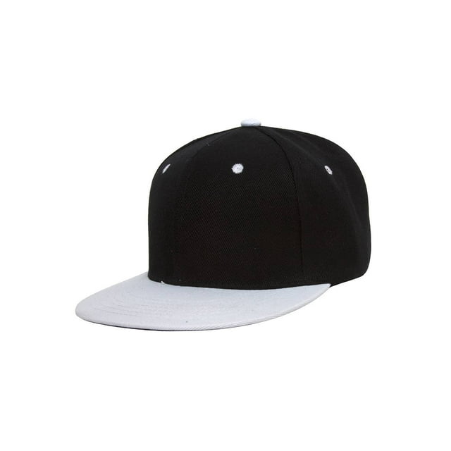 Top Headwear Flat Bill Adjustable Snapback Cap - Black/White