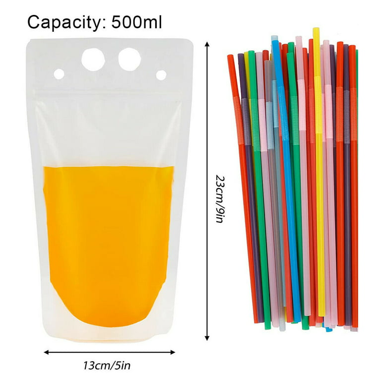 MEDCA Reusable Drink Pouches - Clear Drink Bags with Straws