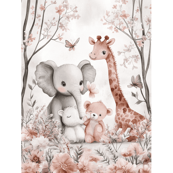 Qisvanset Cute Animals Watercolor Canvas Wall Art, 15.75x11.81 Inches, for Nursery Bedroom Living Room Kids Playroom Girls Room
