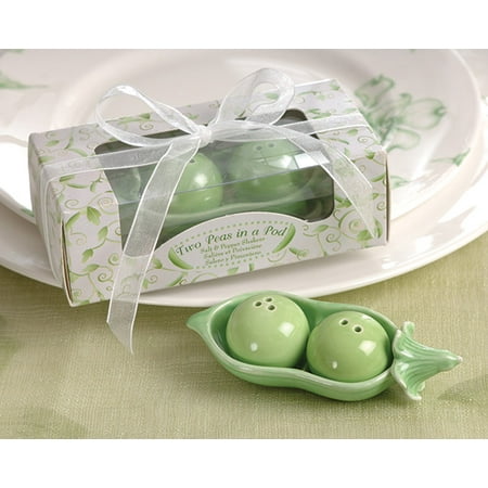Peas In A Pod Salt And Pepper Shakers Kate Aspen Two Peas in a Pod - Ceramic Salt & Pepper Shakers in Ivy Print Gift Box, Perfect for Wedding Favor Bridal Shower Favor (Set of 96) ()