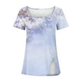 thumbnail image 3 of Aufmer Summer and Fall V Neck T Shirts for Women Elegant Misses Casual Printed Square Neck Short Sleeve Button down down Tops Loose Blouses, 3 of 5