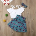 thumbnail image 4 of AMERTEER Toddler Girl Clothes Outfits Off-Shoulder Ruffles Sling Shirt Tops+Pants+Headband Floral Print, 4 of 7