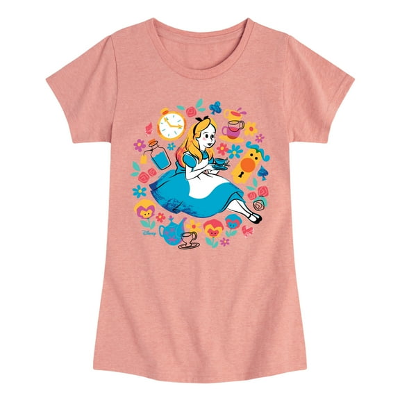Alice in Wonderland - Alice With Icons - Toddler & Youth Girls Short Sleeve Graphic T-Shirt