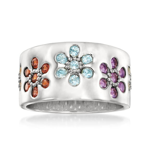 Ross-Simons 1.20 ct. t.w. Multi-Gem Flower Ring in Sterling Silver, Women's, Adult