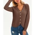 thumbnail image 3 of Women's Long Sleeve Button Down V‑Neck Knit Cardigan Scalloped Trim Sweater, 3 of 5