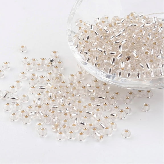 6/0 Round Silver Lined Round Hole Glass Seed Beads White 4mm Hole: 1.5mm about 496pcs/50g
