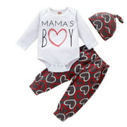 Infant Baby Girls Boys My 1st Valentine's Day Long Sleeve Bodysuit,Tops+Pants+Hat Outfits 0-24M