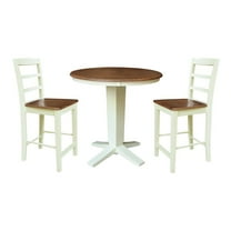 International Concepts 36" Solid Wood Round Top Pedestal Dining Table with 2 Counter Height Stools