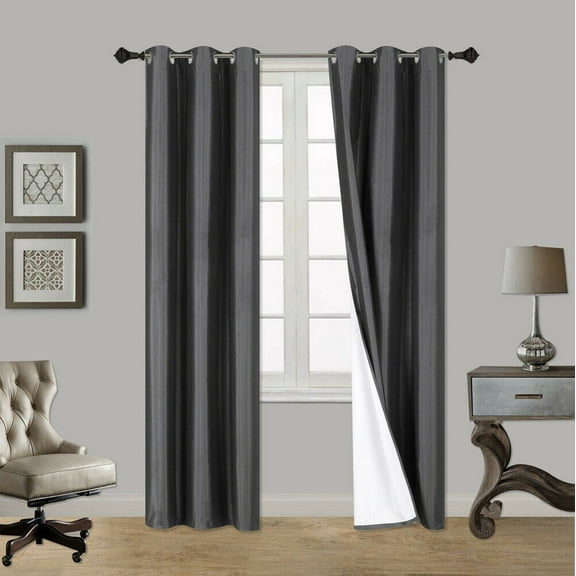 1 Panel Solid Plain Thermal Foam Lined Blackout Heavy Thick Window Curtain Drapes Silver Grommets ( Charcoal , 63" Length ) NOA 3 Layered
