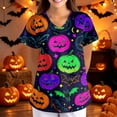thumbnail image 5 of Halloween Costumes Scrub Tops Women Cute Dressy Casual Blouses Short Sleeve Pumpkin Pattern Crewneck Loose Fit Fall Daily Shirts Tops Dark Purple M, 5 of 5