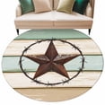 thumbnail image 2 of Beige Sage Green Texas Star Round Area Rug 7 FT, Non Slip Living Room Area Carpet, Vintage Stars Wooden Washable Soft Circular Rug Non-Shedding Floor Carpet for Bedside Office Play Room Classroom, 2 of 9