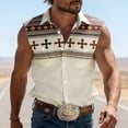 thumbnail image 2 of IWRICH Plus Size Tank Tops for Men Western Cowboy Collar Sleeveless Button down Shirts Stylish Vacation Tops Beige XXXL, 2 of 4