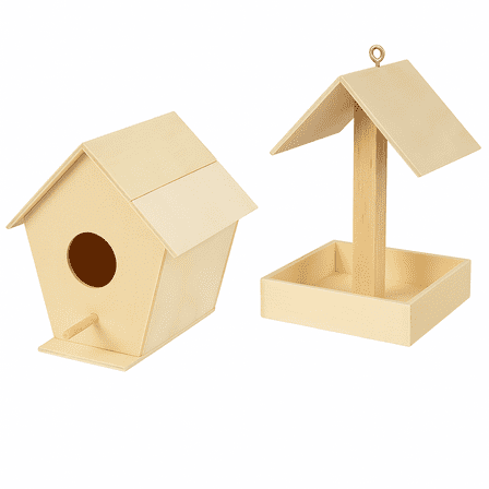 DIY Unfinished Wooden Birdhouse and Bird Feeder Craft Kit, 2-Piece Set