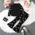 thumbnail image 2 of YDFCWXW Girls 2 Outfits Long Sleeve Sweatshirt Elastic Flared Pants Clothing Set (Black, 5 Years), 2 of 4