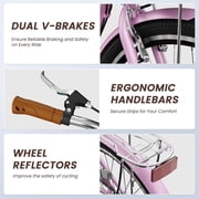 Classic Women Commute Bike with Basket, 24 Shimano 7 Speeds Adult Cruiser Bicycle for Ladies - Hi-Ten Steel Frame - Ideal for Urban Commuting and Beach Rides