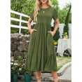 thumbnail image 3 of Fancyglim Women's Crew Neck Dress Summer Short Sleeve Long Dresses Green S, 3 of 4