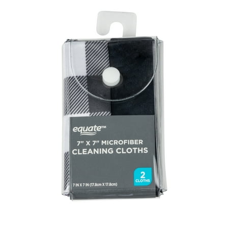 Equate Fashion Black Microfiber Cleaning Cloths, 7x7 inches wide, 2 Count