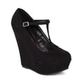 thumbnail image 1 of Breckelles Cilo-35 New Women Suede Round Toe Buckled Round Toe Platform Wedge, 1 of 5