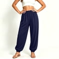 thumbnail image 2 of Women's Lightweight Cotton Straight Leg Yoga Pants, Mid Elastic Waist with Pockets, Soft Stretchy Lounge Pants for Casual, Workout, Travel, Womens Trousers | UKHCCC,Navy S, 2 of 8