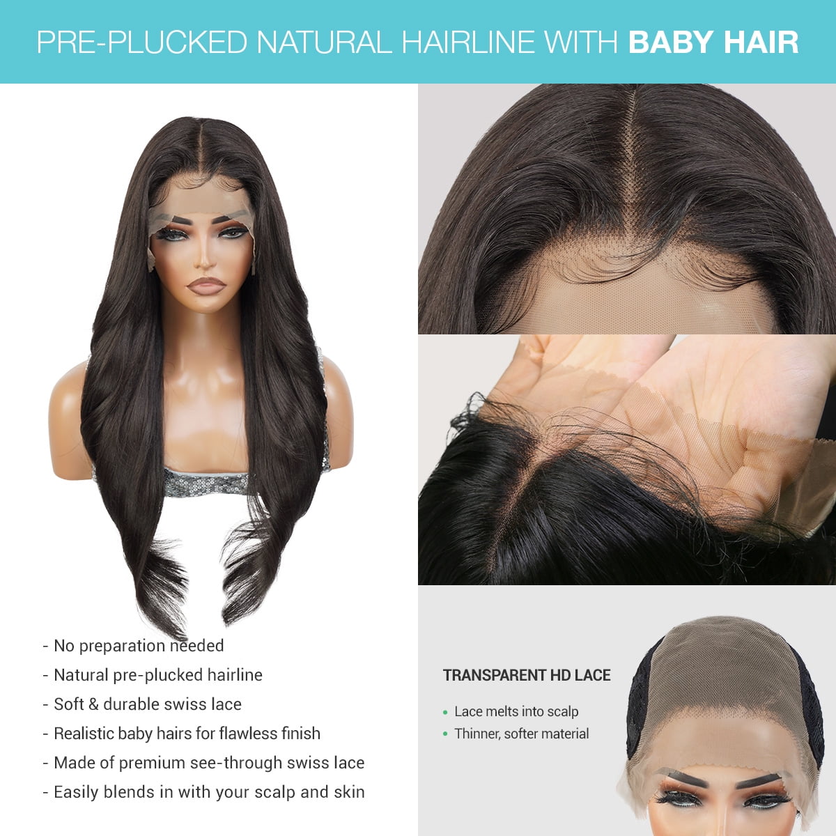 GLAM21USA HD LACE Front Wig 13X6 Deep Transparent Lace Frontal Wigs 28 Inch Human Hair Blend Pre Plucked Swiss Lace Long Heat Friendly Synthetic Wig - Tastee (2-DARKBROWN)
