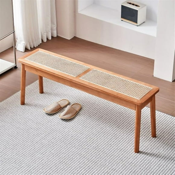 Stool, Rattan Bench Faux Rattan Weaving Design Dining Bench Simple Corner Bench with Rounded Corner Entrance Bench for Kitchen Entrance Corridor(Orange,47.2in)