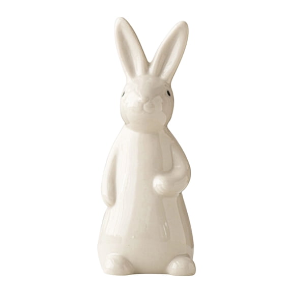 Ceramic Bunny Figurine [Rabbit Statue] Porcelain Easter Decoration for Home Bookshelf Tabletop Wedding Craft Ornament Modern White Rabbit Decor 4.5-inch