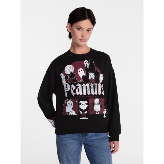 Peanuts Women's Halloween Graphic Fleece Sweatshirt with Long Sleeves, Sizes XXS-XXL